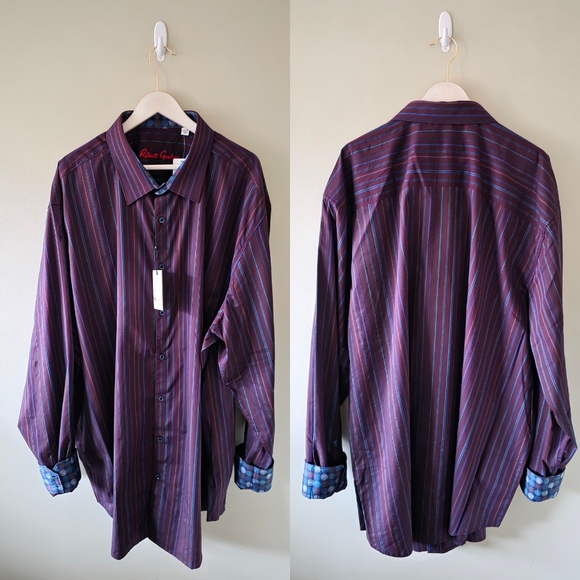NWT Robert Graham 4XLT Eclectic Grandpa Artsy Retro Stripe Flip Cuff Dress Shirt